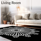 Bold White Sunburst Floral Black Rug