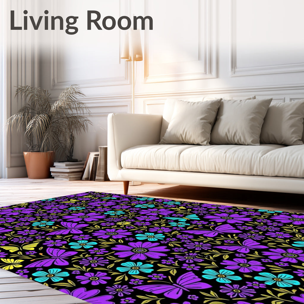 Vibrant Purple Butterfly Floral Burst Rug