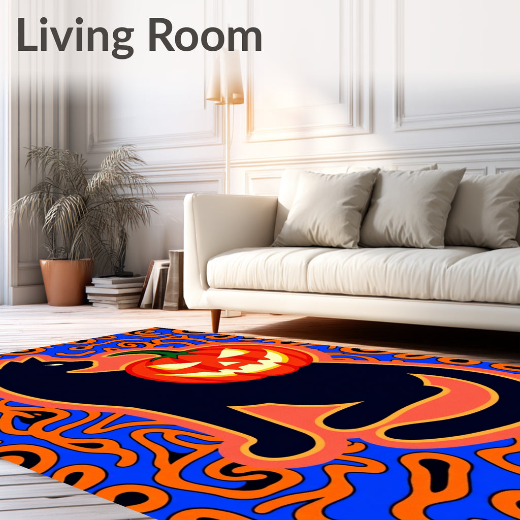 Spooky Black Cat Halloween Pumpkin Rug