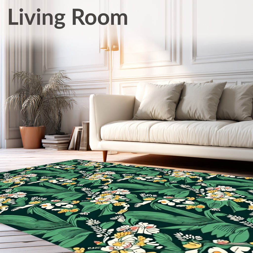 Emerald Lush Tropical Foliage and Blooms Rug