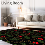 Festive Green Pine Red Berry Swirl Rug