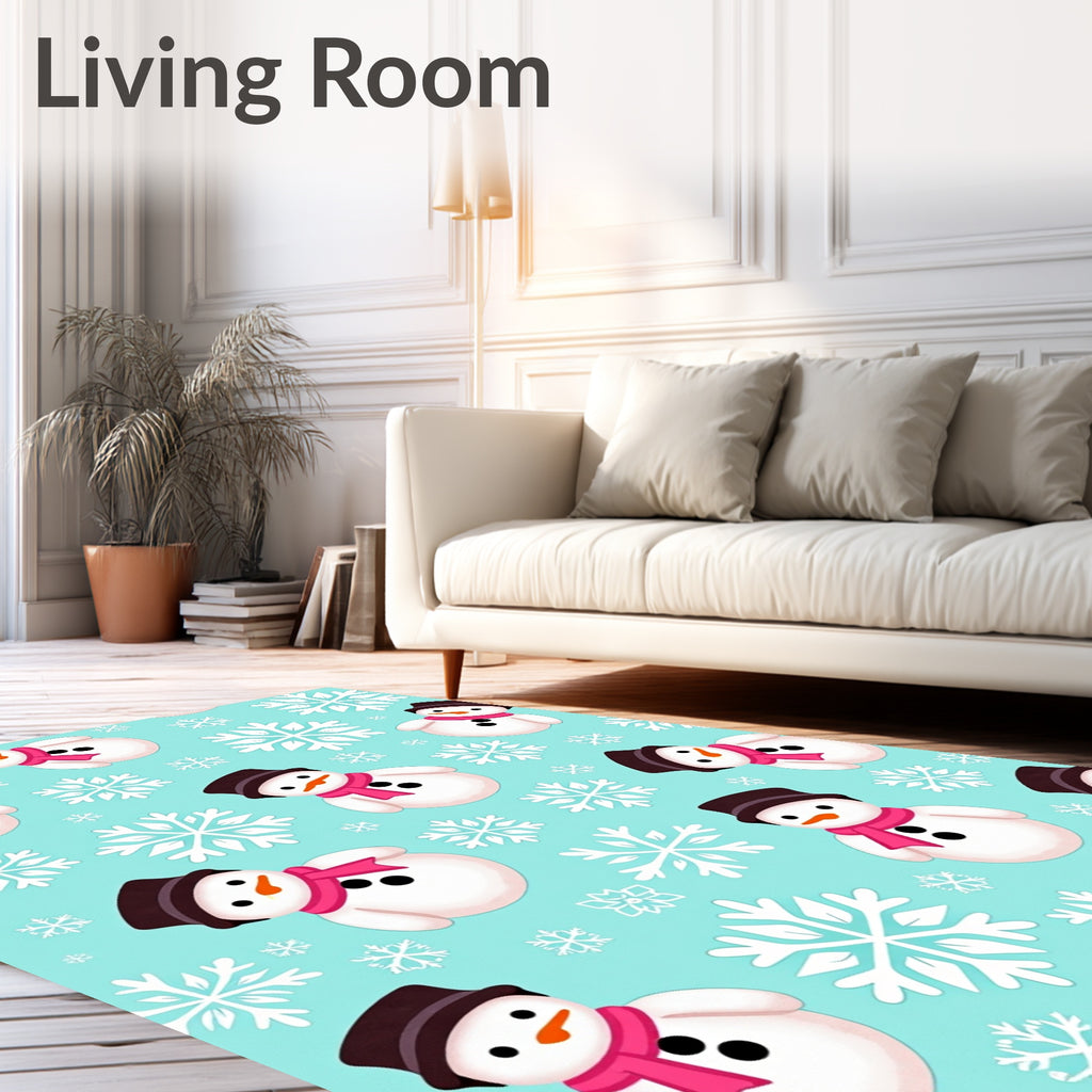 Cute Snowmen Pink Scarf Snowflakes Rug