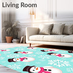 Cute Snowmen Pink Scarf Snowflakes Rug