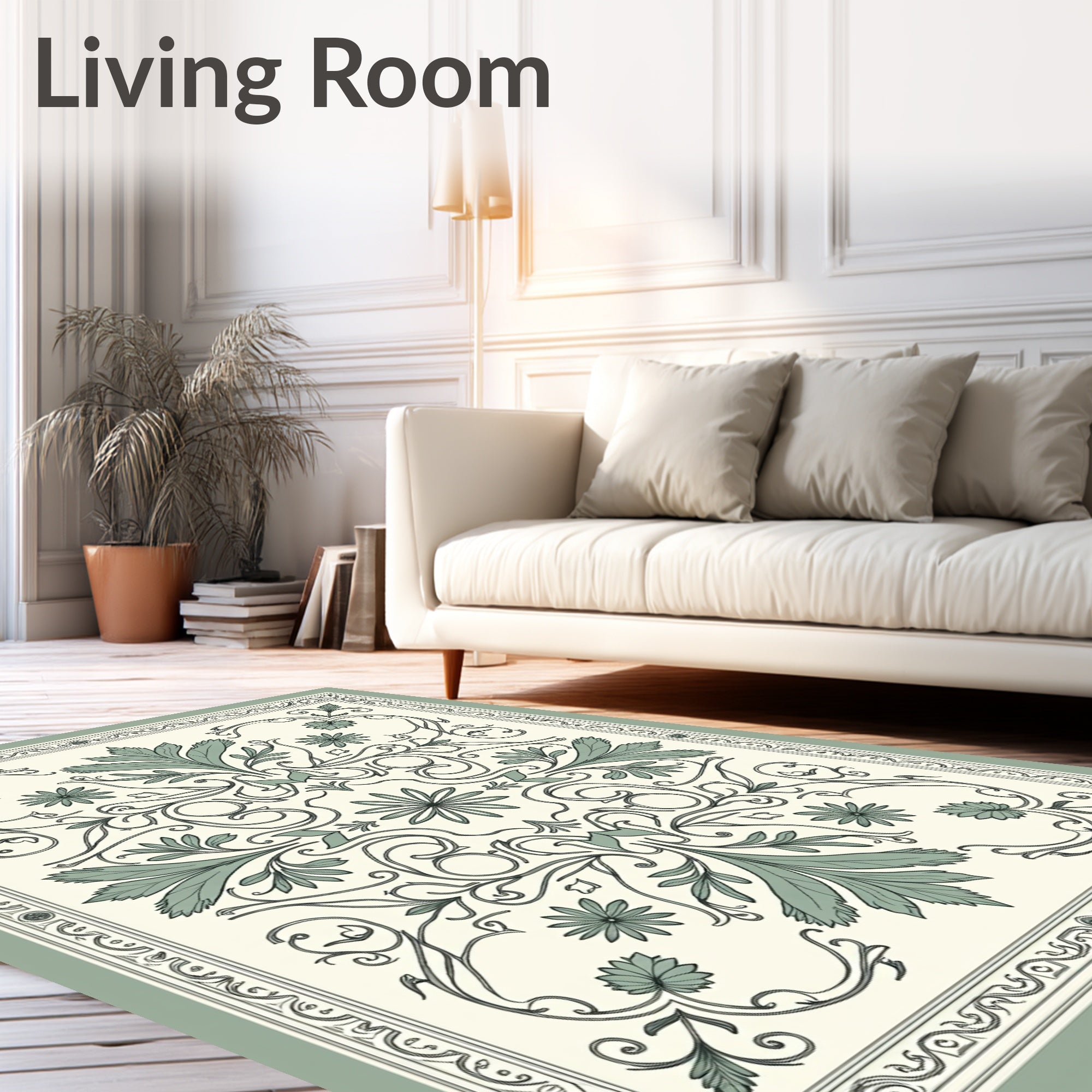Sage Green Floral Symmetry Medallion Rug