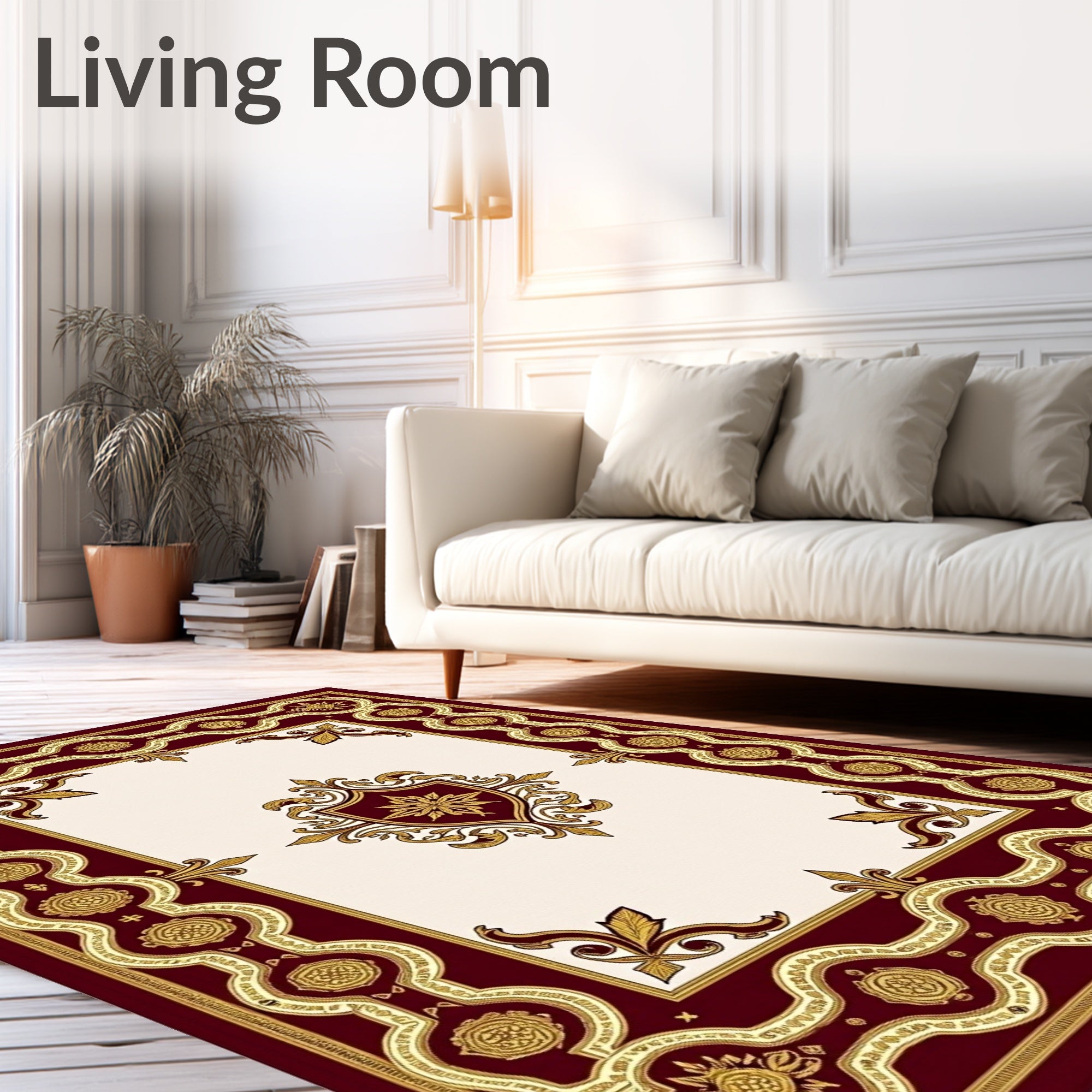 Rich Burgundy Gold Crested Medallion Rug