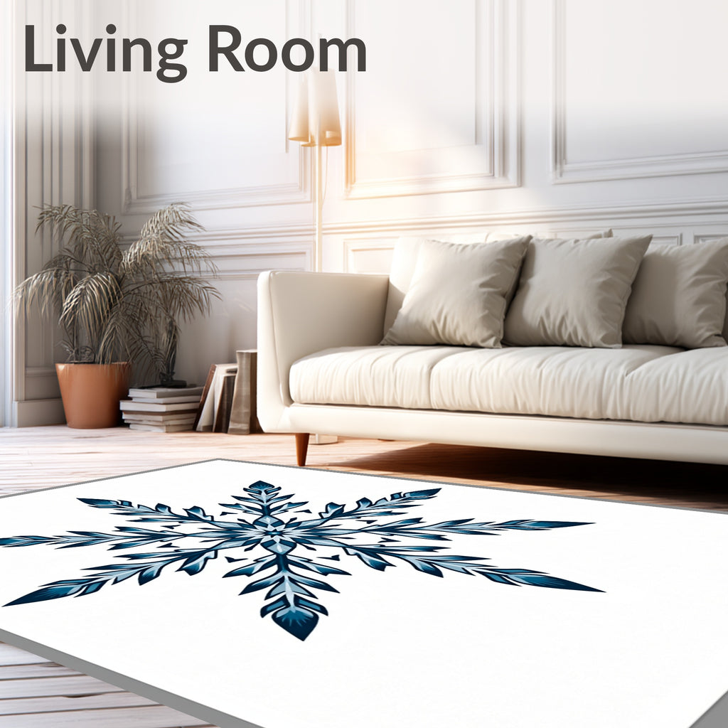 Deep Blue Snowflake Mandala Rug