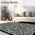 Monochromatic Black Green Skull Foliage Rug