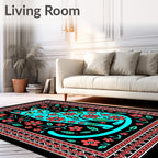 Turquoise Cat Floral Art Rug