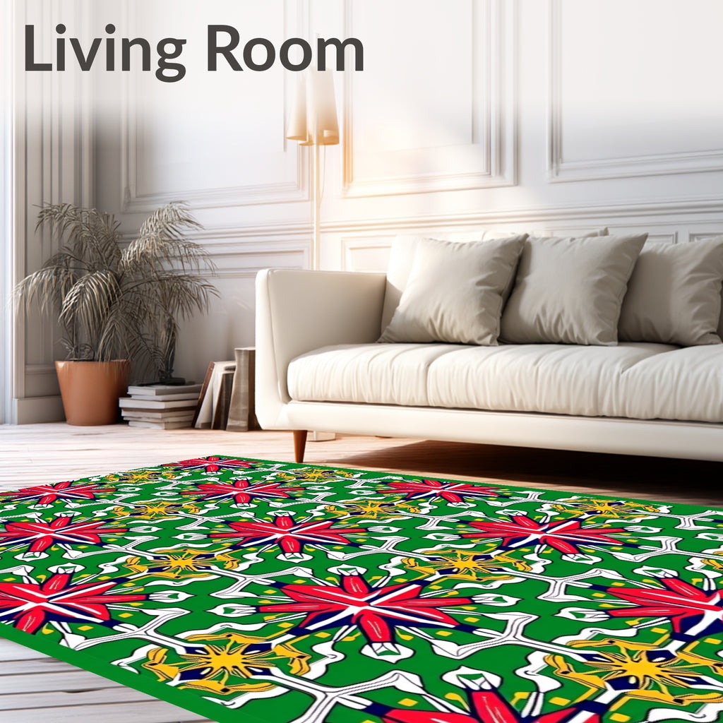 Vibrant Red Yellow Green Geometric Floral Rug