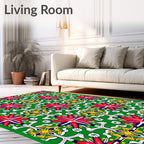 Vibrant Red Yellow Green Geometric Floral Rug