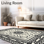 Bold Black Ivory Intricate Frame Rug