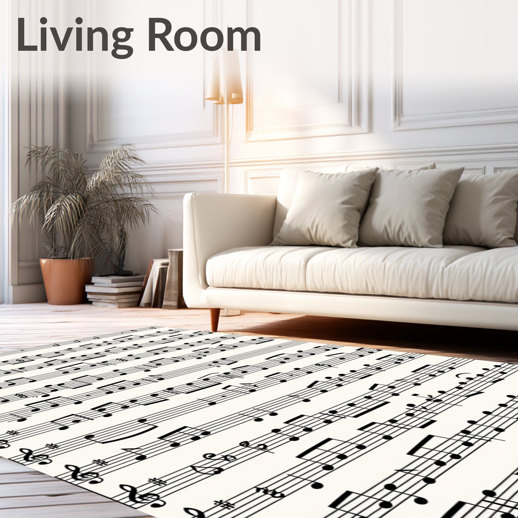 Black White Musical Notes Wallpaper Rug