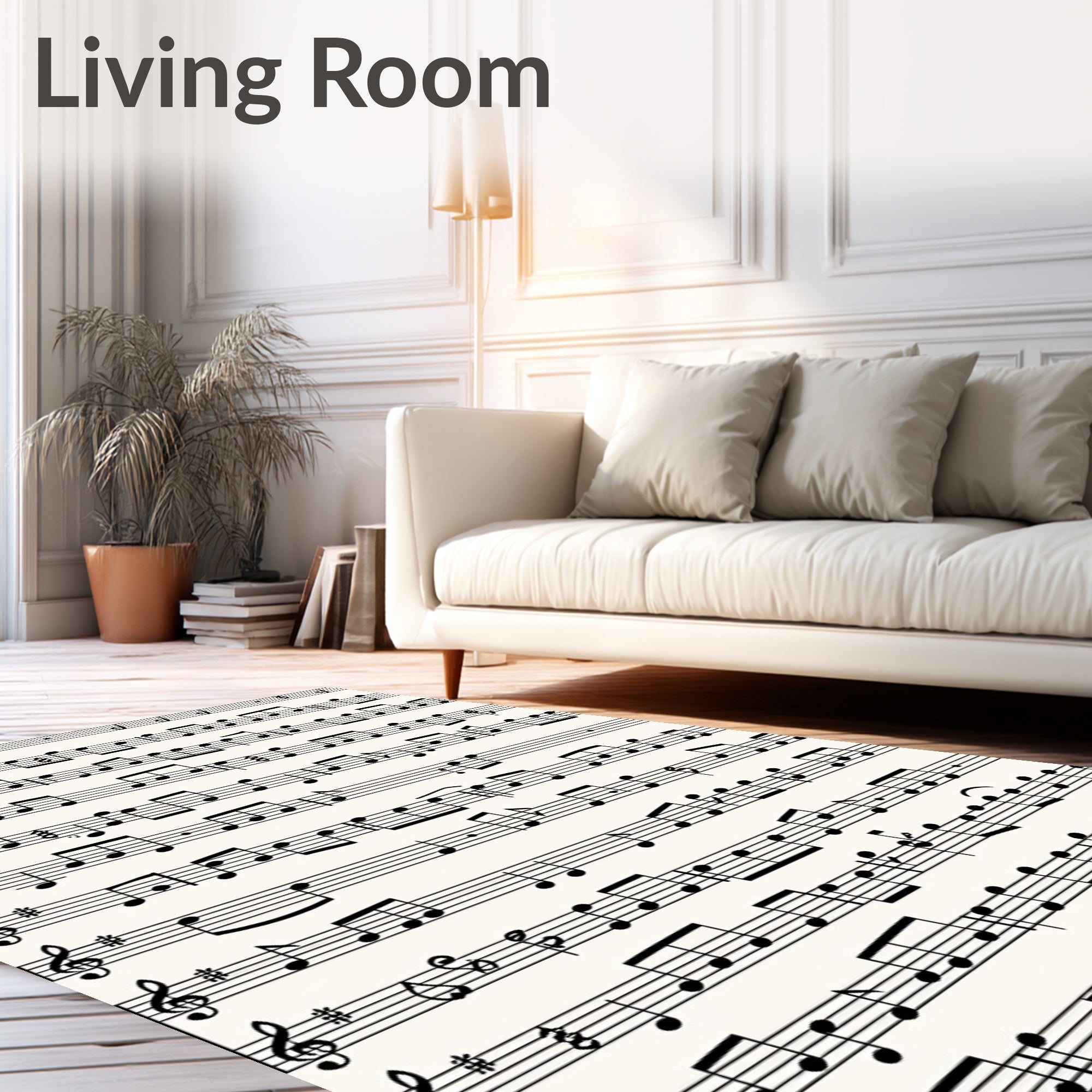 Black White Musical Notes Wallpaper Rug