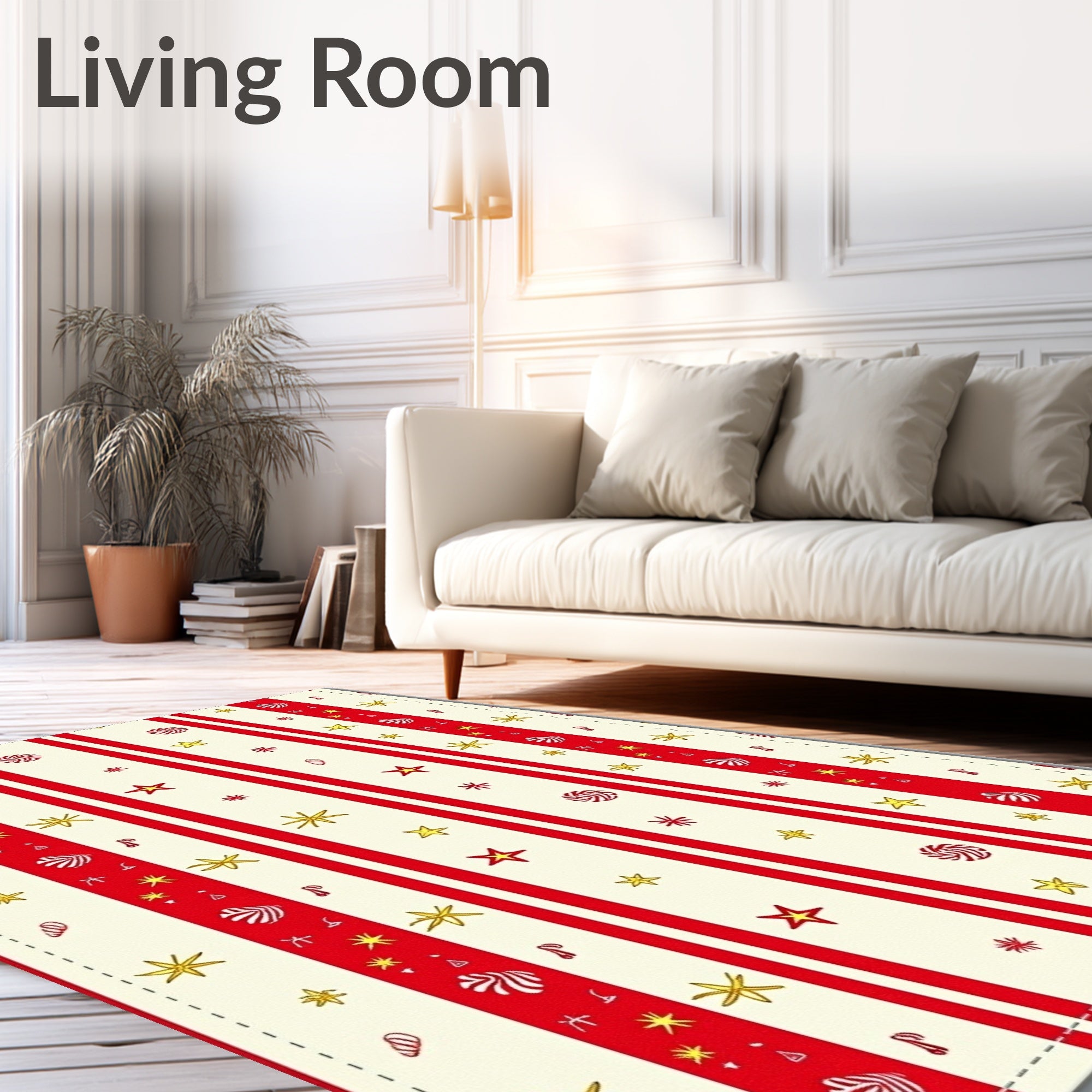 Red and Cream Striped Star Medallion Rug