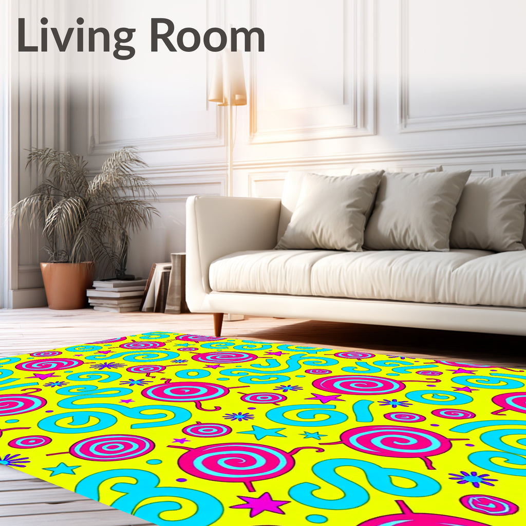 Bright Pink Blue Swirl Lollypop Stars Rug