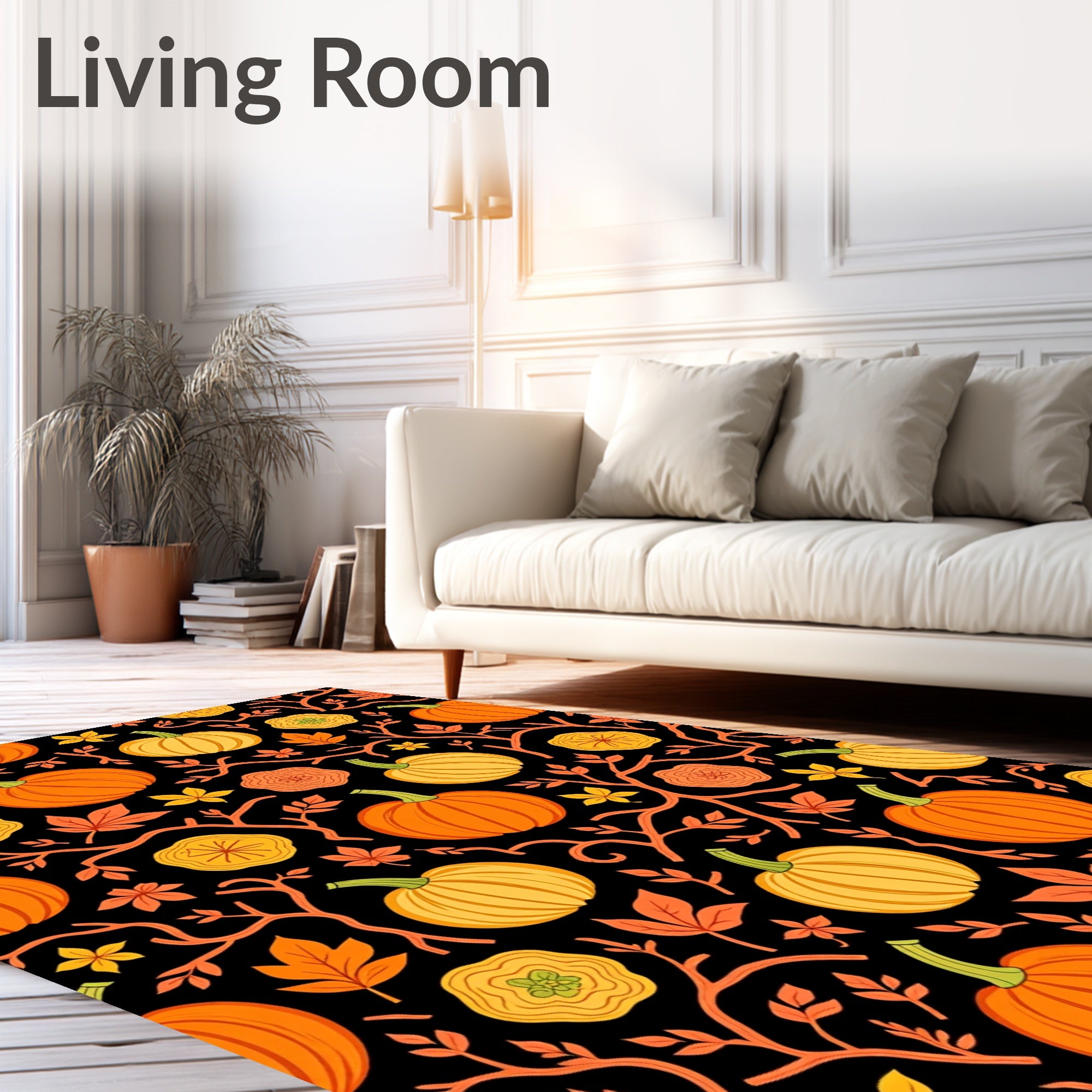 Autumn Harvest Pumpkin Leaf Garland Rug