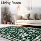 Dark Green White Red Floral Medallion Rug