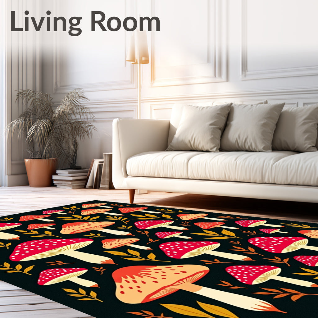 Red White Mushroom Garden Print Rug