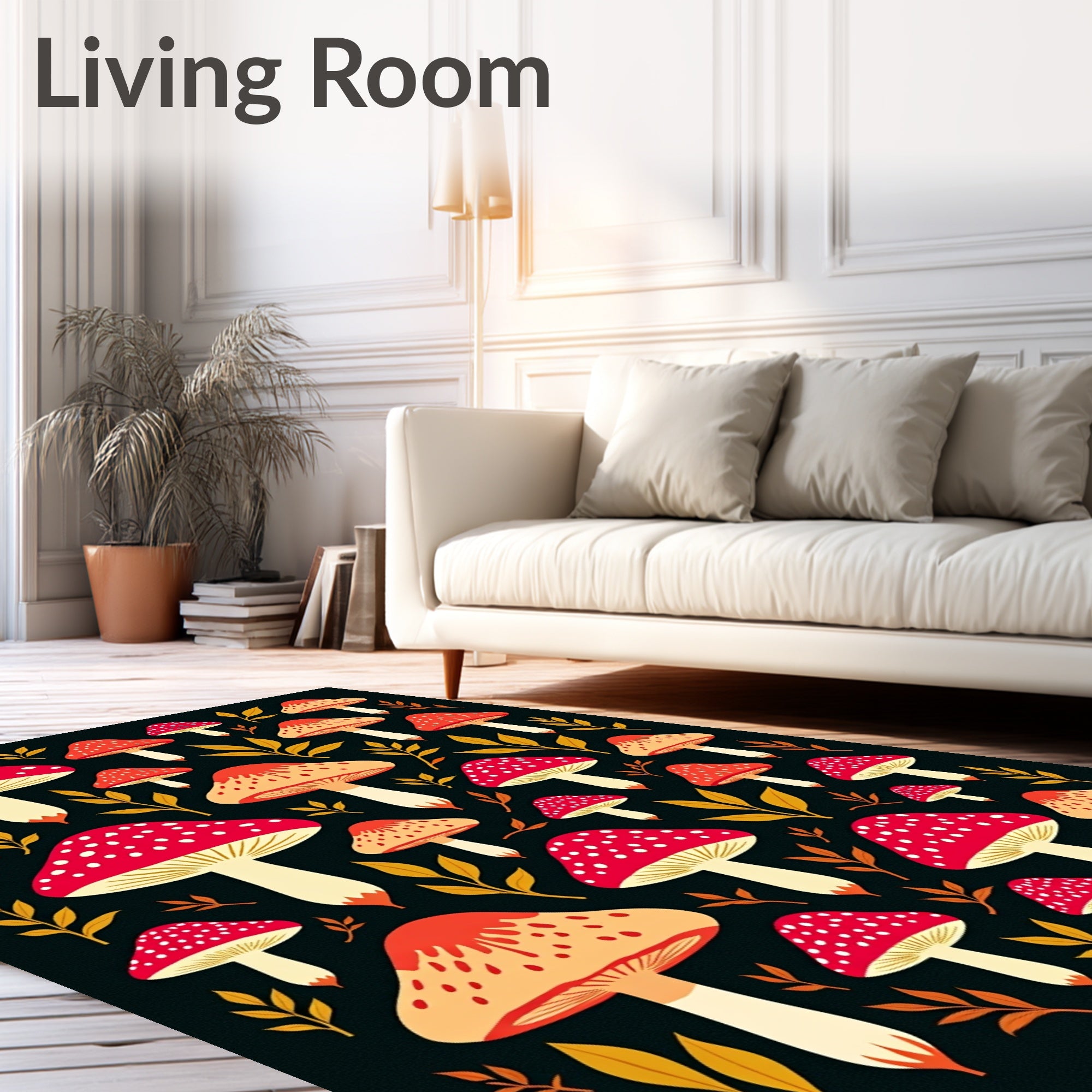 Red White Mushroom Garden Print Rug
