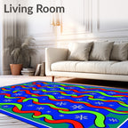 Red Green Ribbon Snowflakes Blue Field Rug