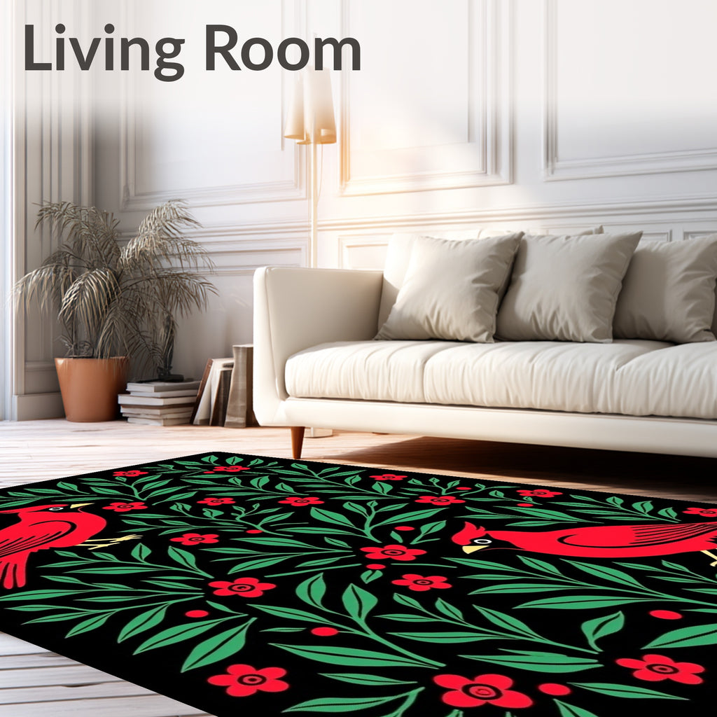Bold Red Cardinal Floral Nature Rug