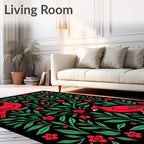 Bold Red Cardinal Floral Nature Rug