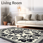 Black Ivory Floral Scroll Medallion Rug