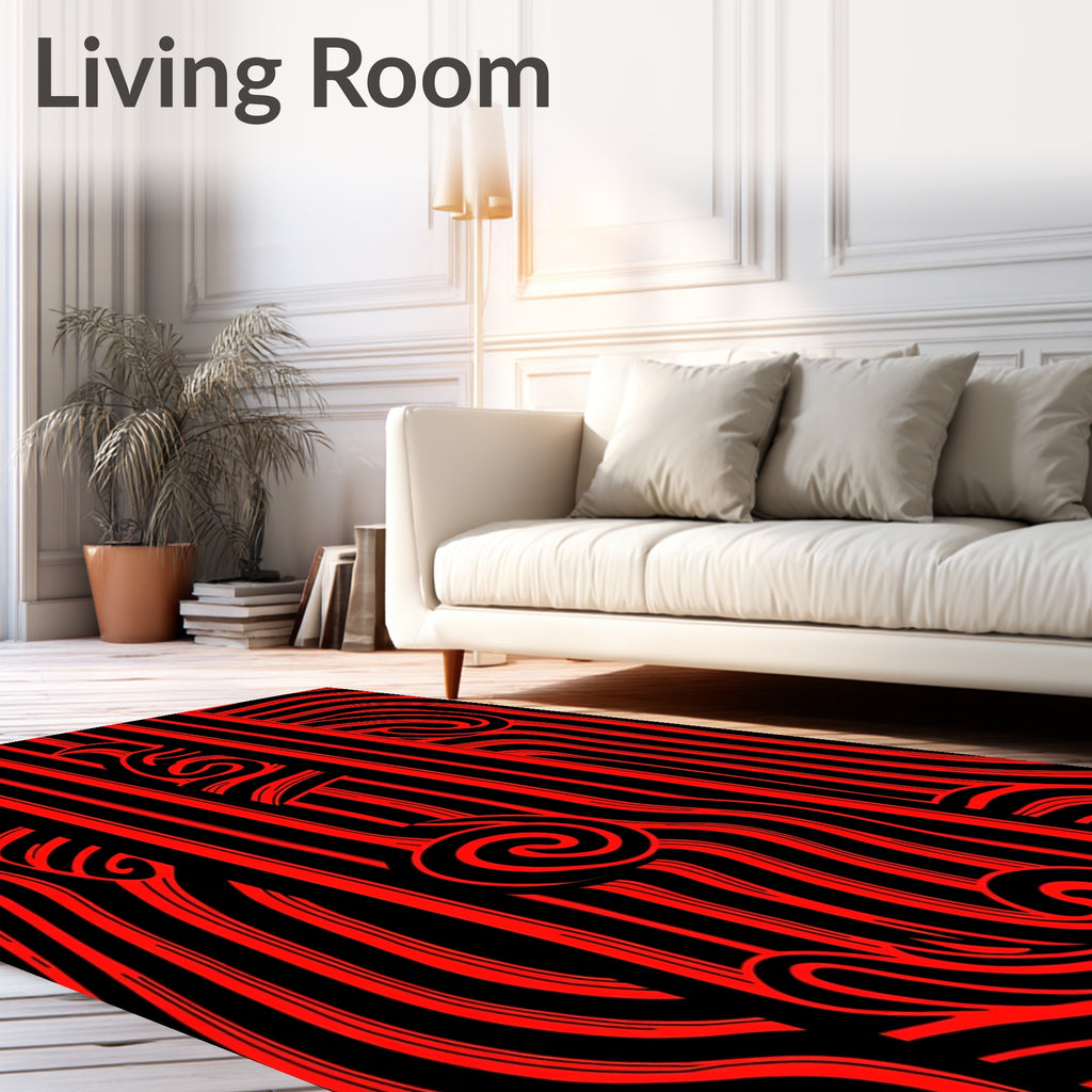 Bold Red Swirl Abstract Ribbon Rug