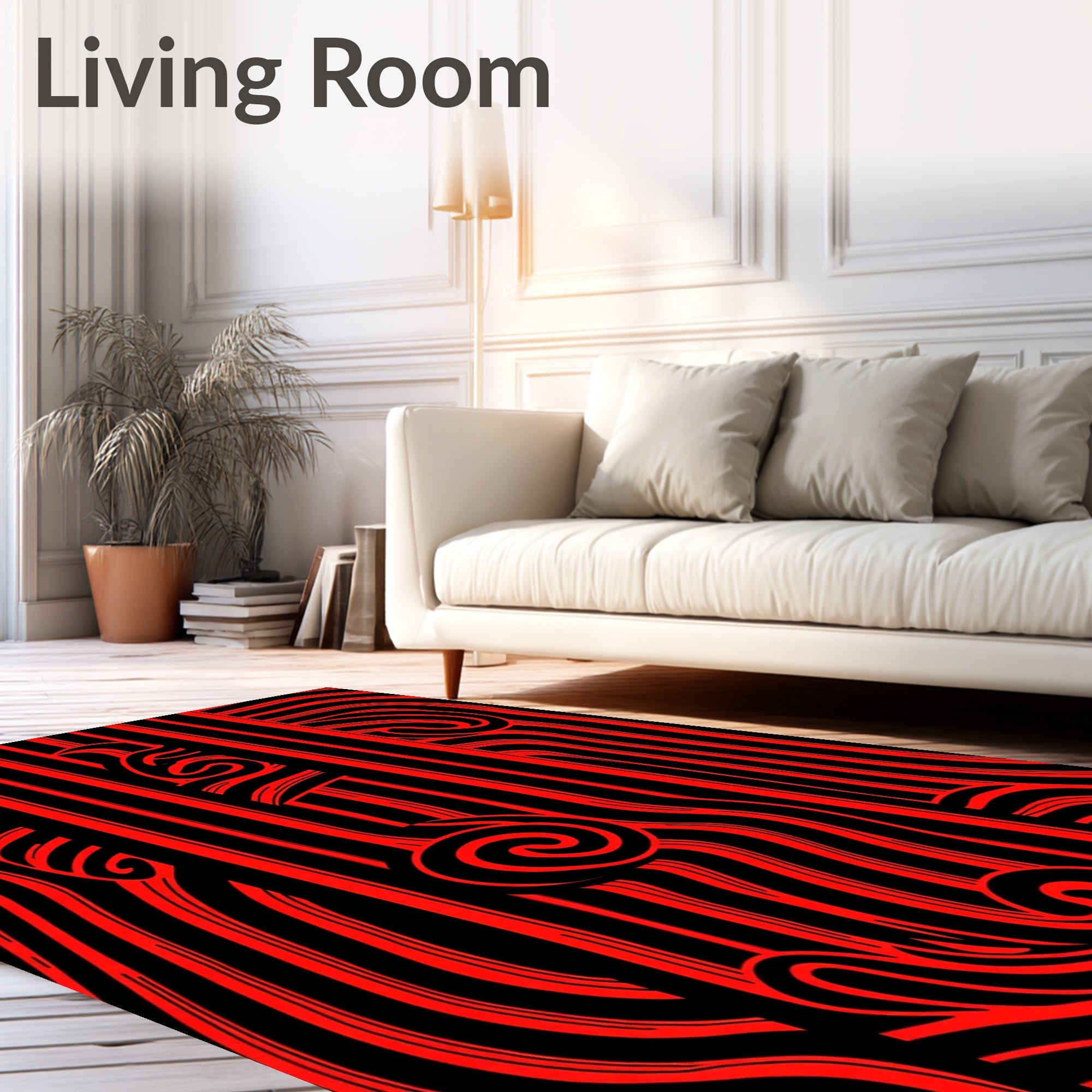 Bold Red Swirl Abstract Ribbon Rug