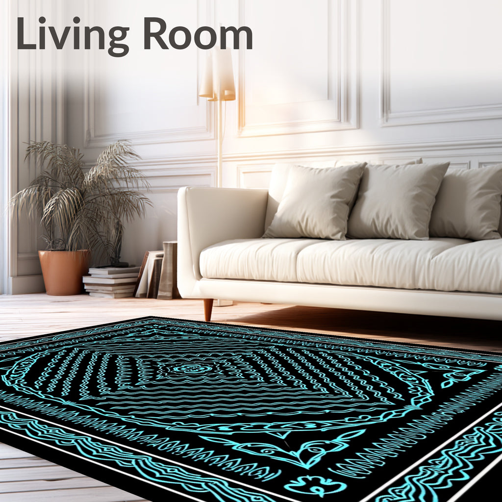 Aqua Neon Geometric Mandala Rug