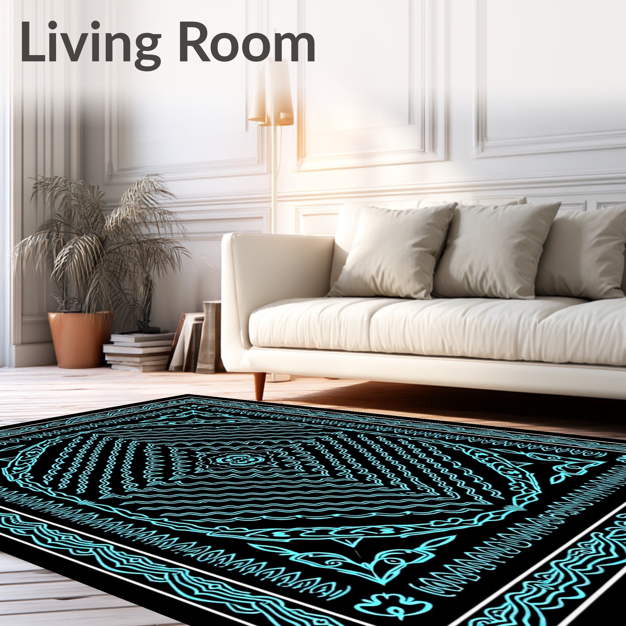 Aqua Neon Geometric Mandala Rug