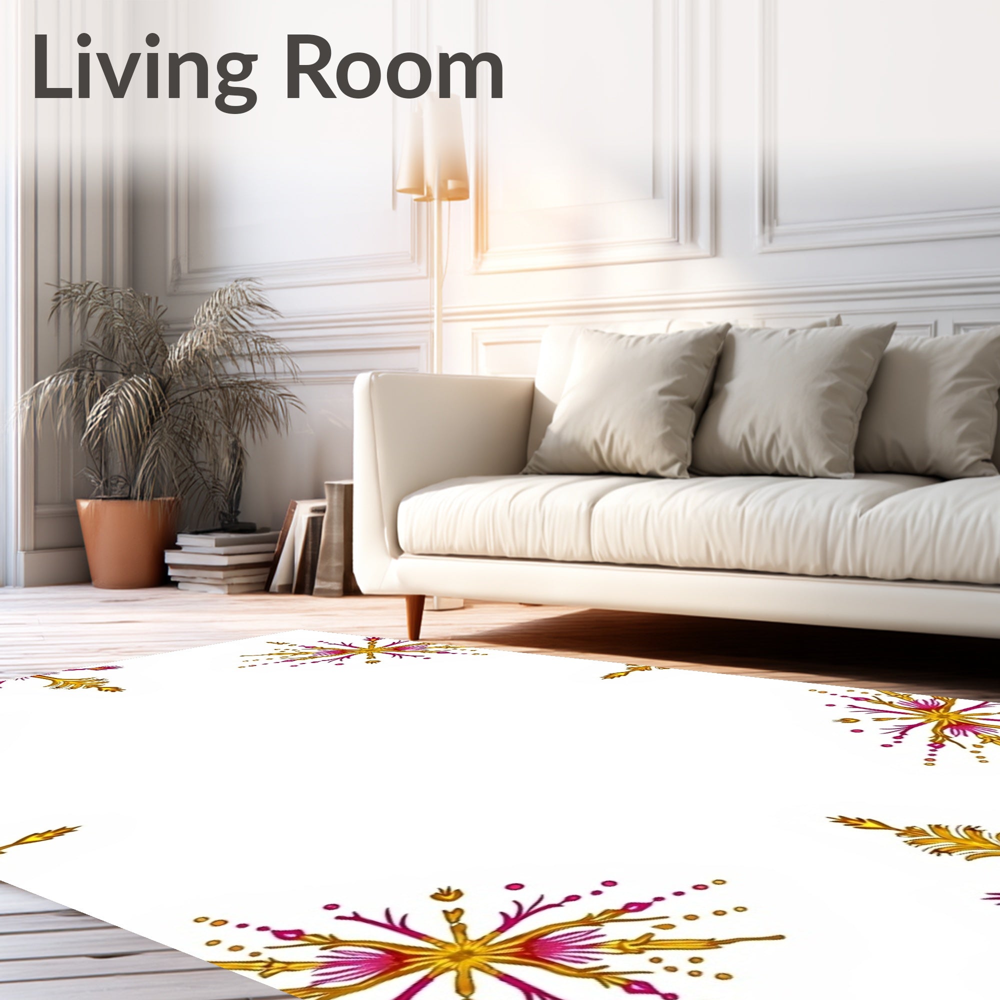 Golden Magenta Starburst Floral Corner Rug
