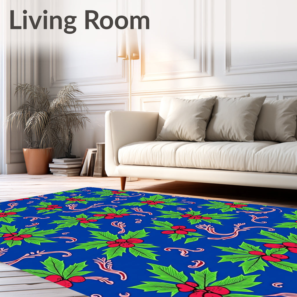 Scintillating Blue Holly Berry Sprigs Rug