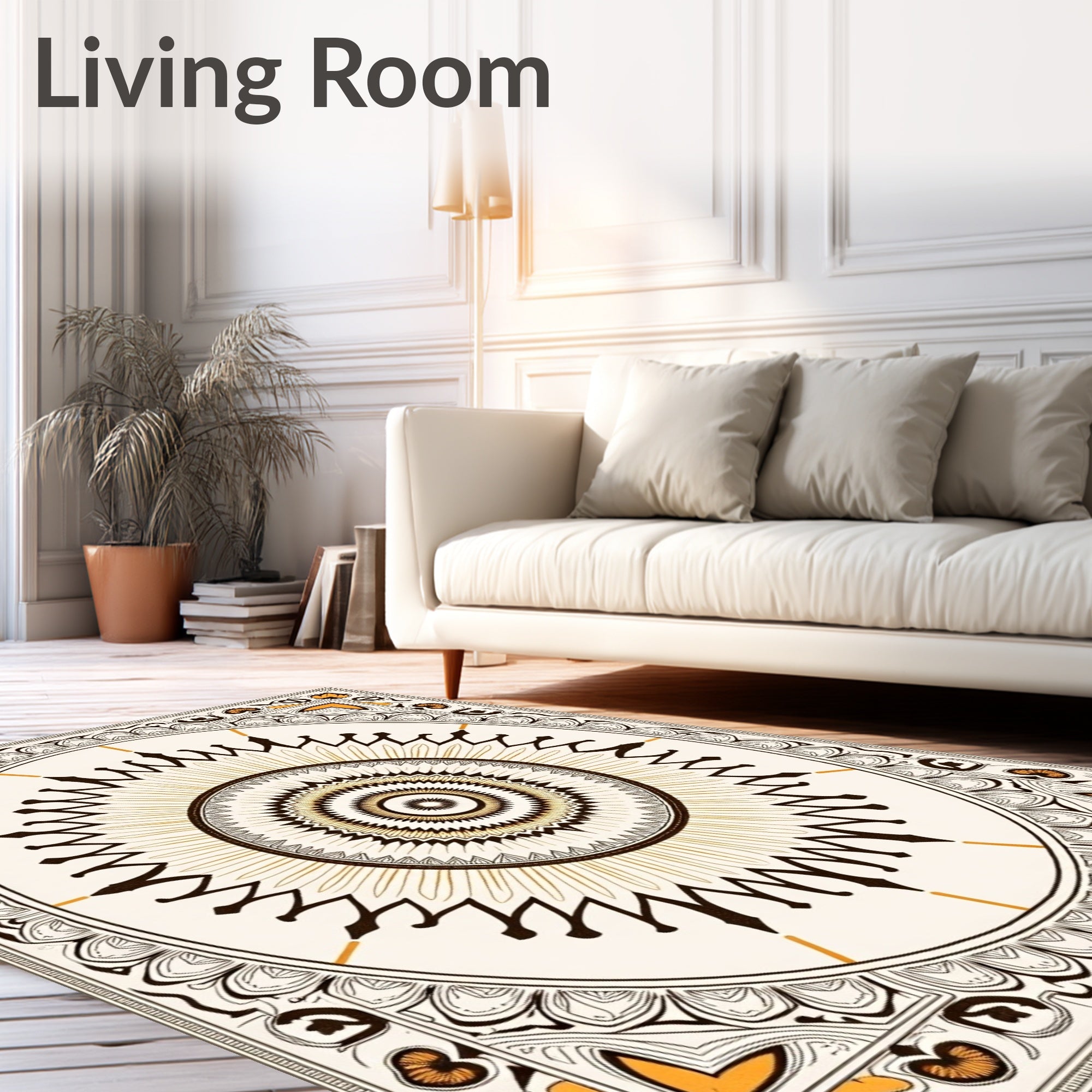 Ornate Golden Sunburst Medallion Rug