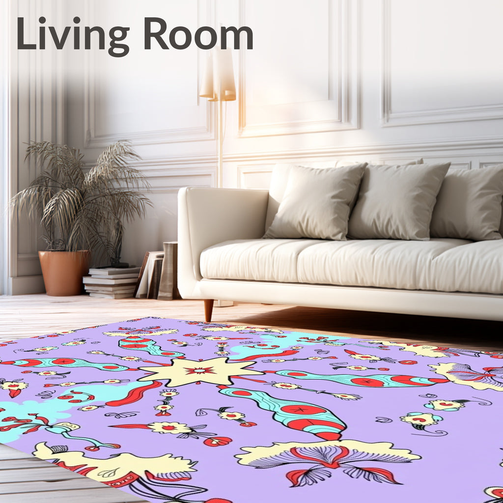 Whimsical Lavender Floral Abstract Rug