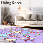Whimsical Lavender Floral Abstract Rug