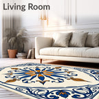 Royal Blue Orange Sunburst Medallion Rug