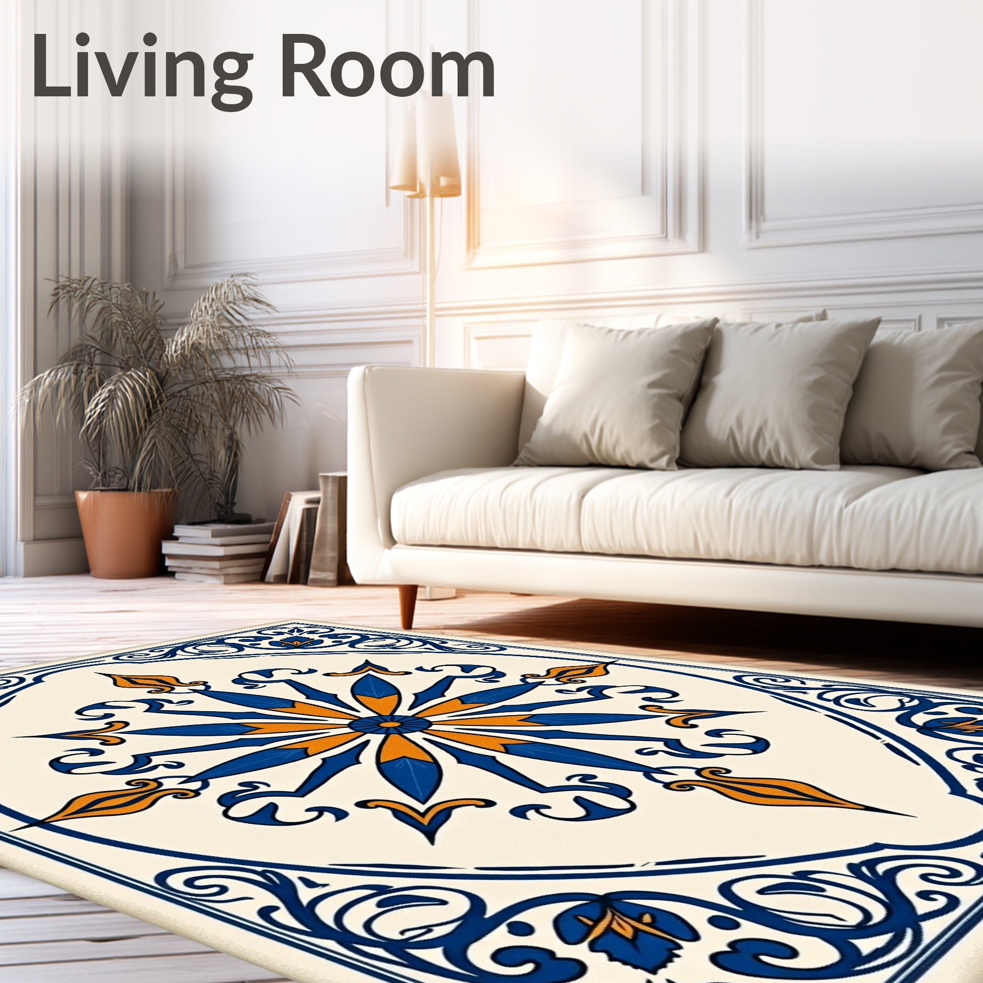 Royal Blue Orange Sunburst Medallion Rug