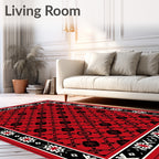 Bold Red Black Floral Medallion Rug