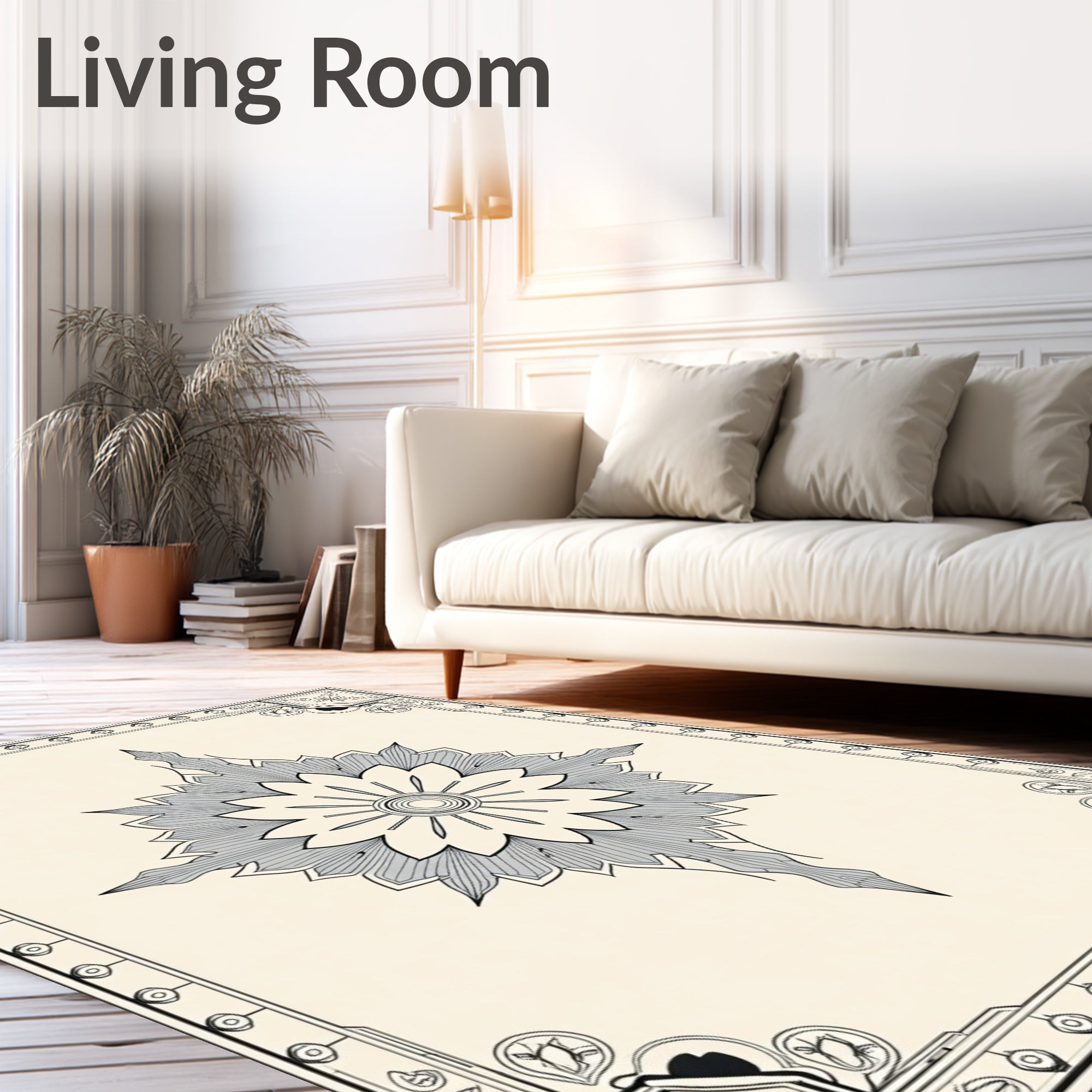 Cream Gray Art Deco Star Burst Rug