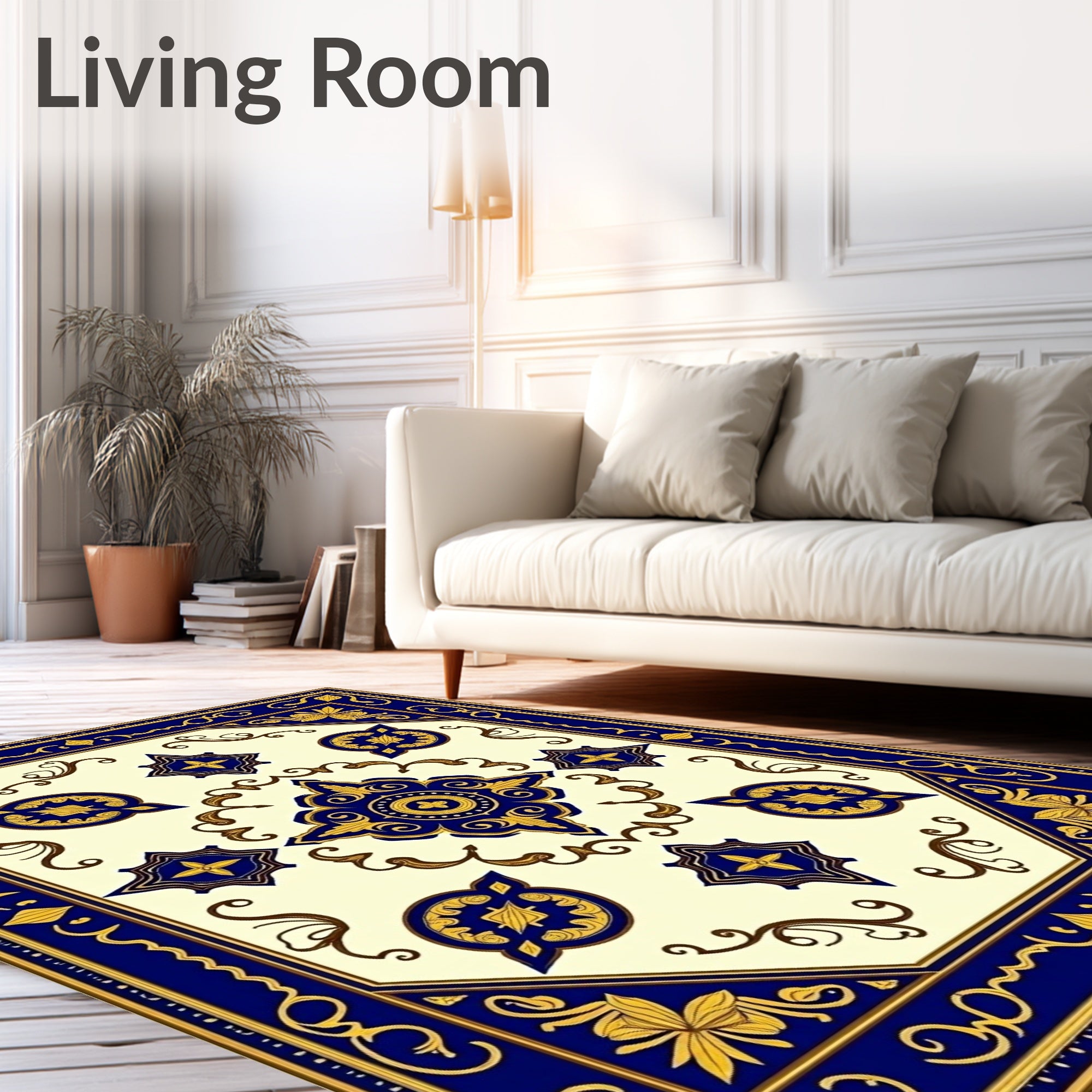 Royal Blue And Gold Medallion Rug