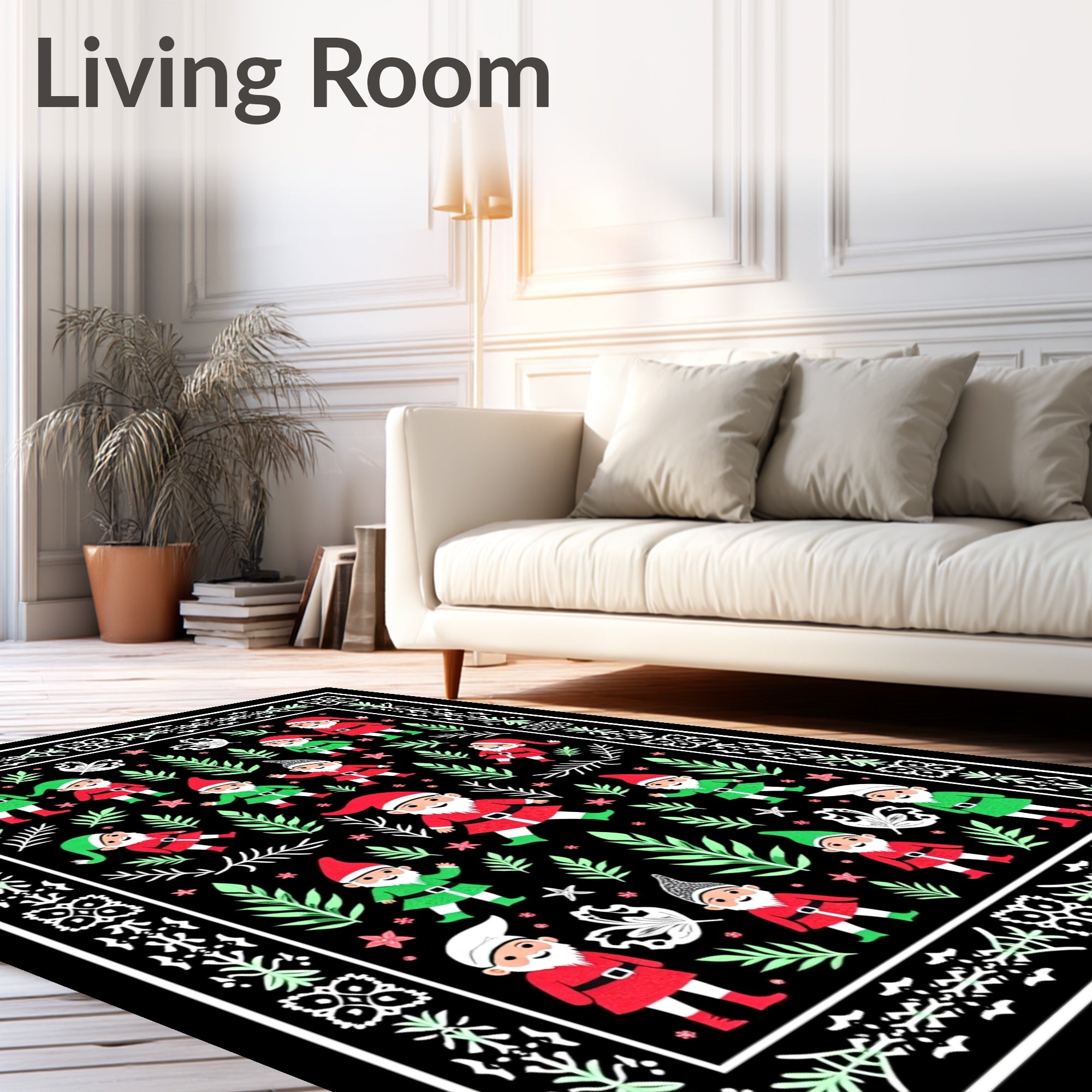 Festive Gnome Friends Green Red Border Rug