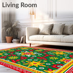 Bold Red Yellow Floral Burst Rug
