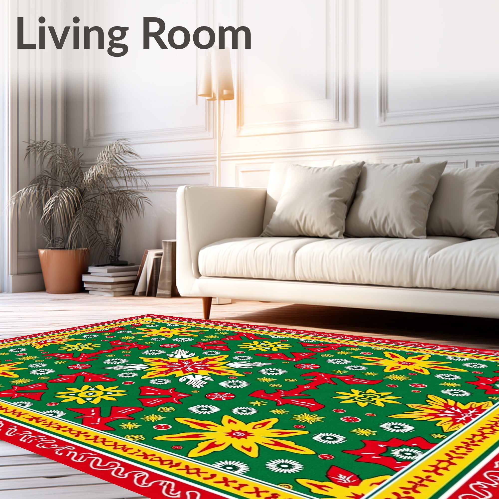Bold Red Yellow Floral Burst Rug