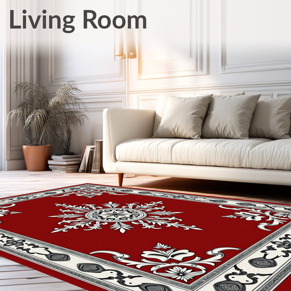 Ornate Scarlet Botanical Star Burst Rug