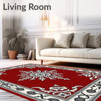 Ornate Scarlet Botanical Star Burst Rug