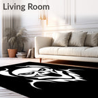 White Grimacing Skull Tribal Tattoo Rug