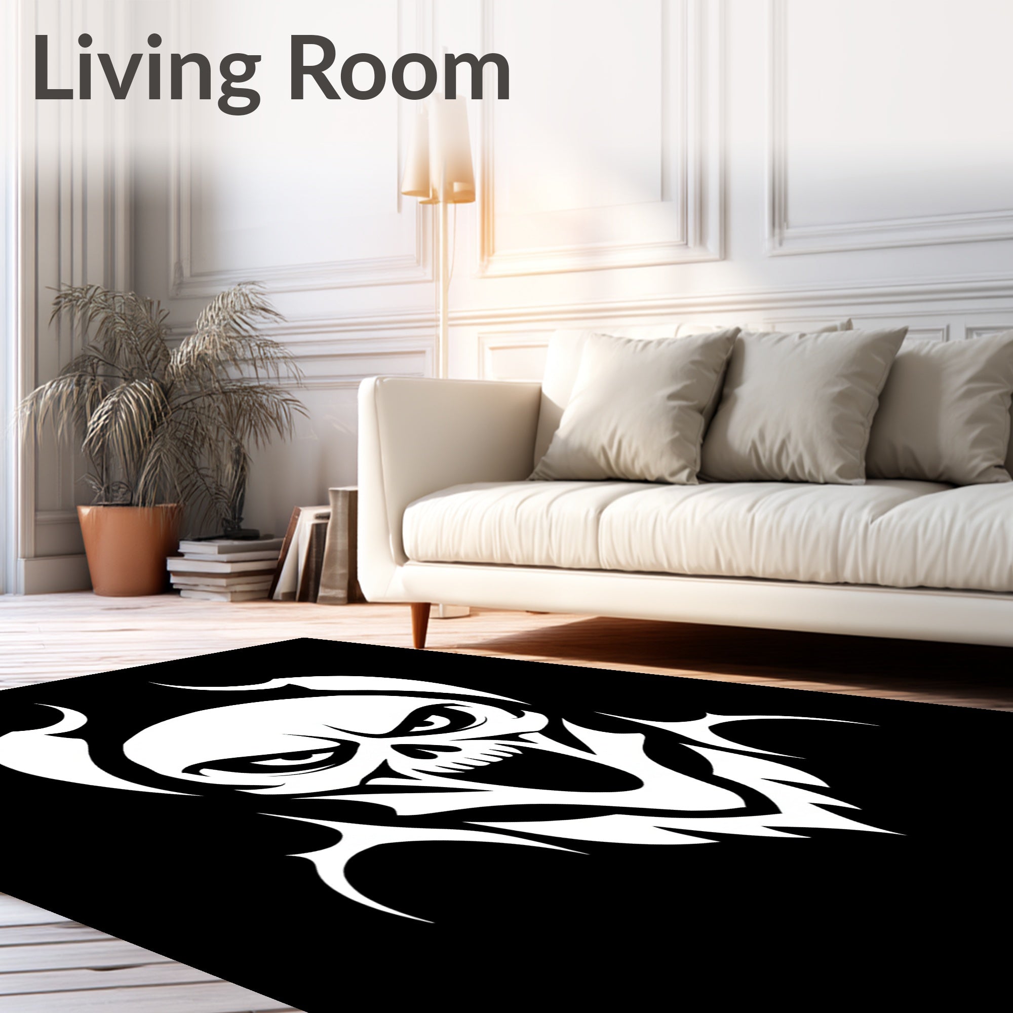 White Grimacing Skull Tribal Tattoo Rug