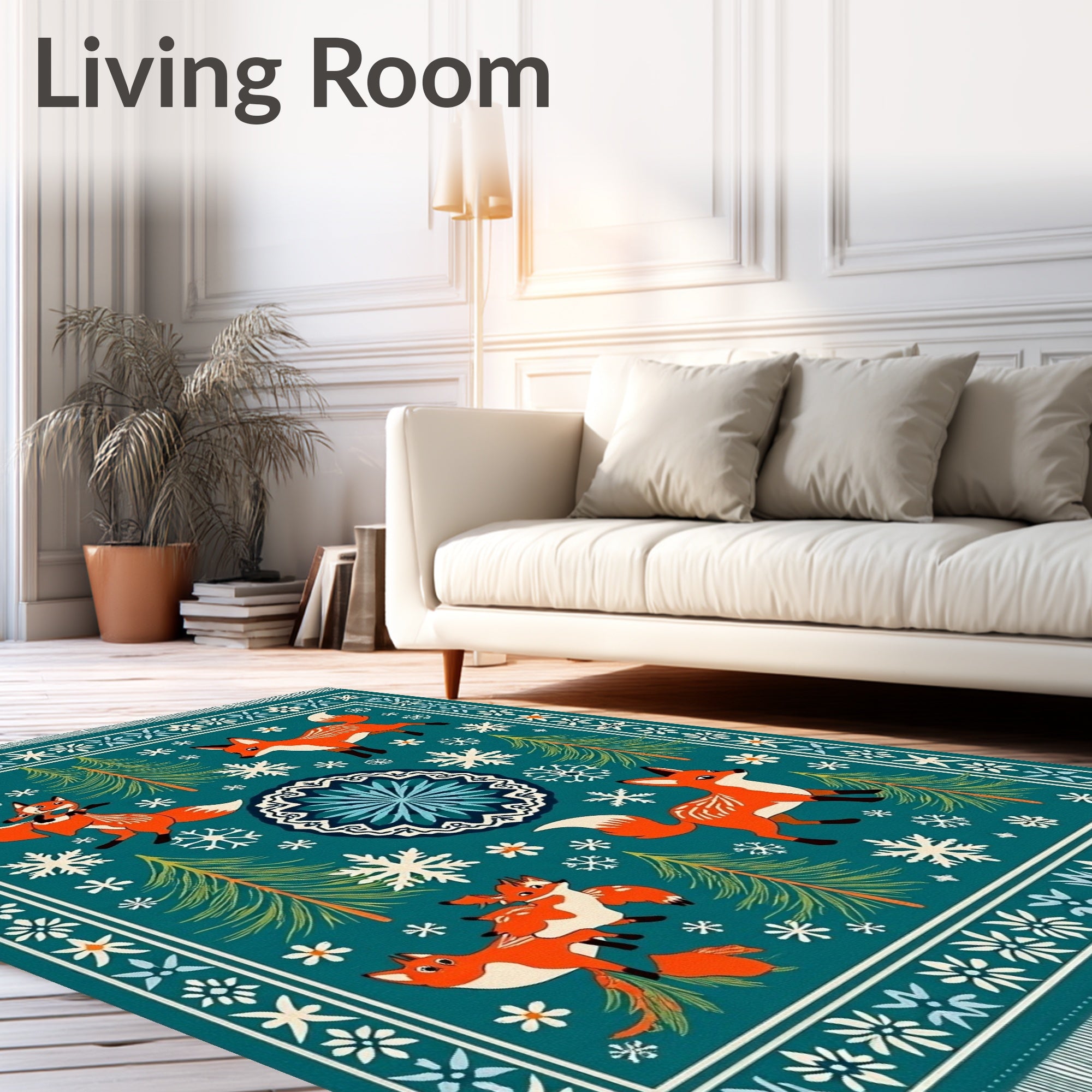 Whimsical Fox And Snowflake Forest Rug