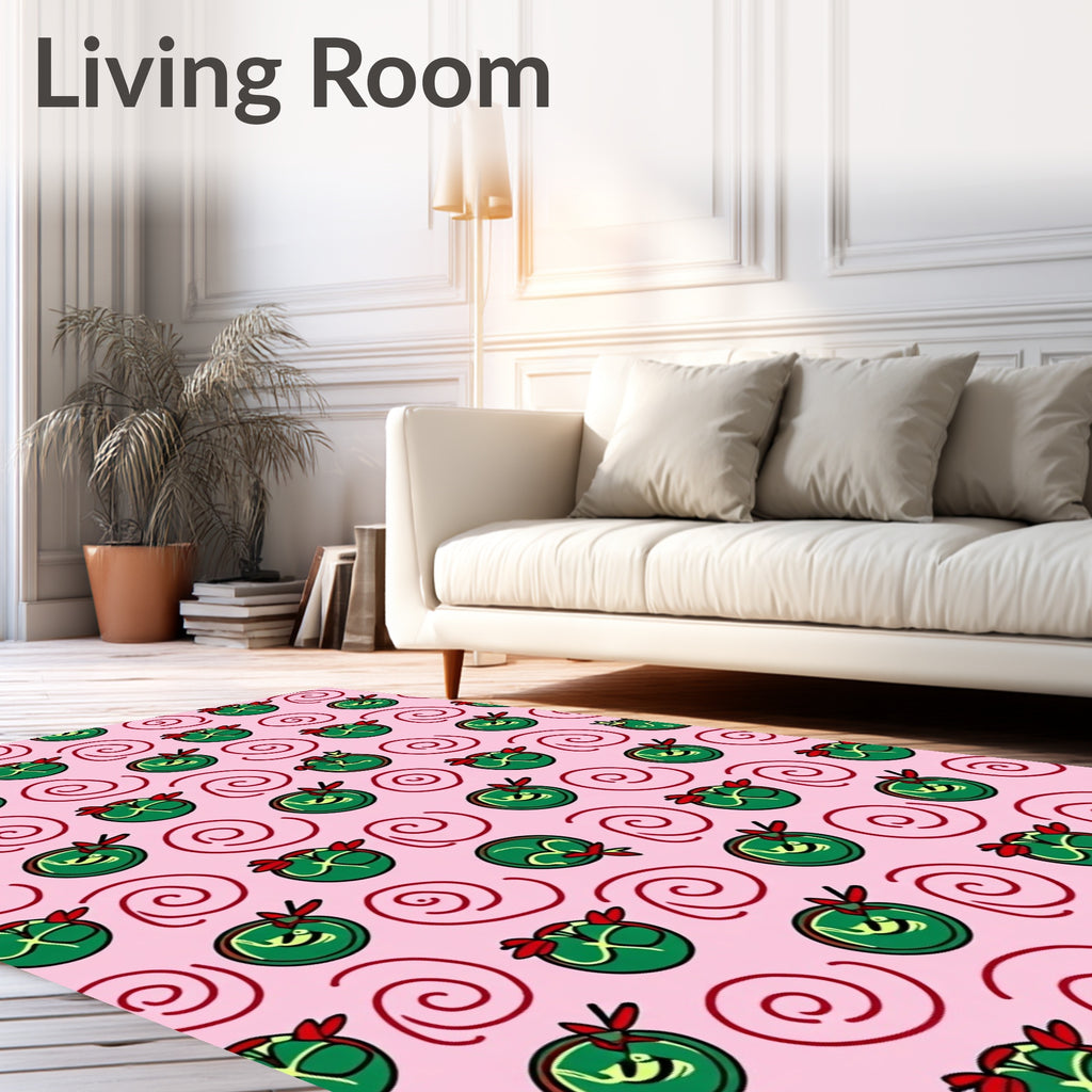 Whimsical Green Ball Swirl Pink Rug